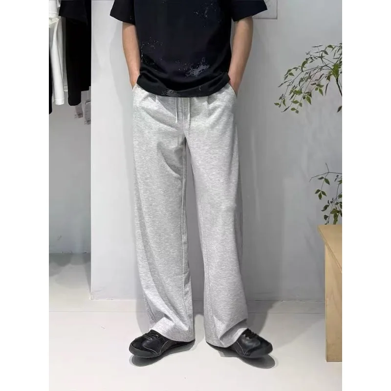 Men Luxury Draped Knit Sweatpants Loose Straight Wide Leg Casual Drawstring Trousers