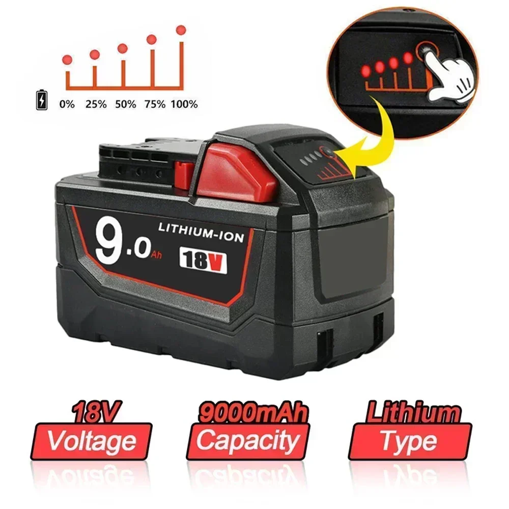 Batterie ricaricabili per Milwaukee M18B5 XC Batteria agli ioni di litio 18v 9.0/6.0/12.0Ah caricabatteria per Milwaukee M18 12V ~ 18V