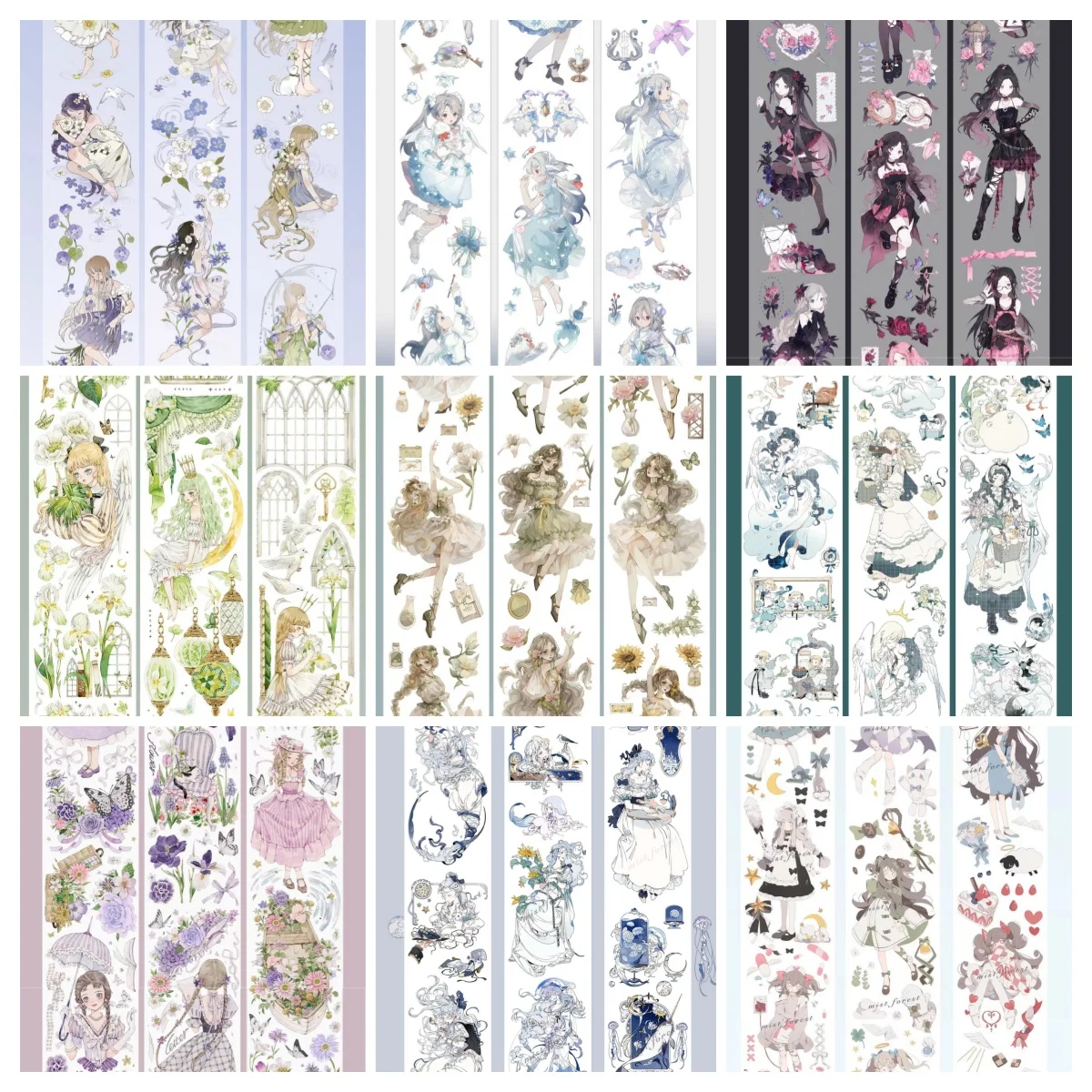 9 designs - Misty Forest Cute Girls Shiny Washi PET Tape