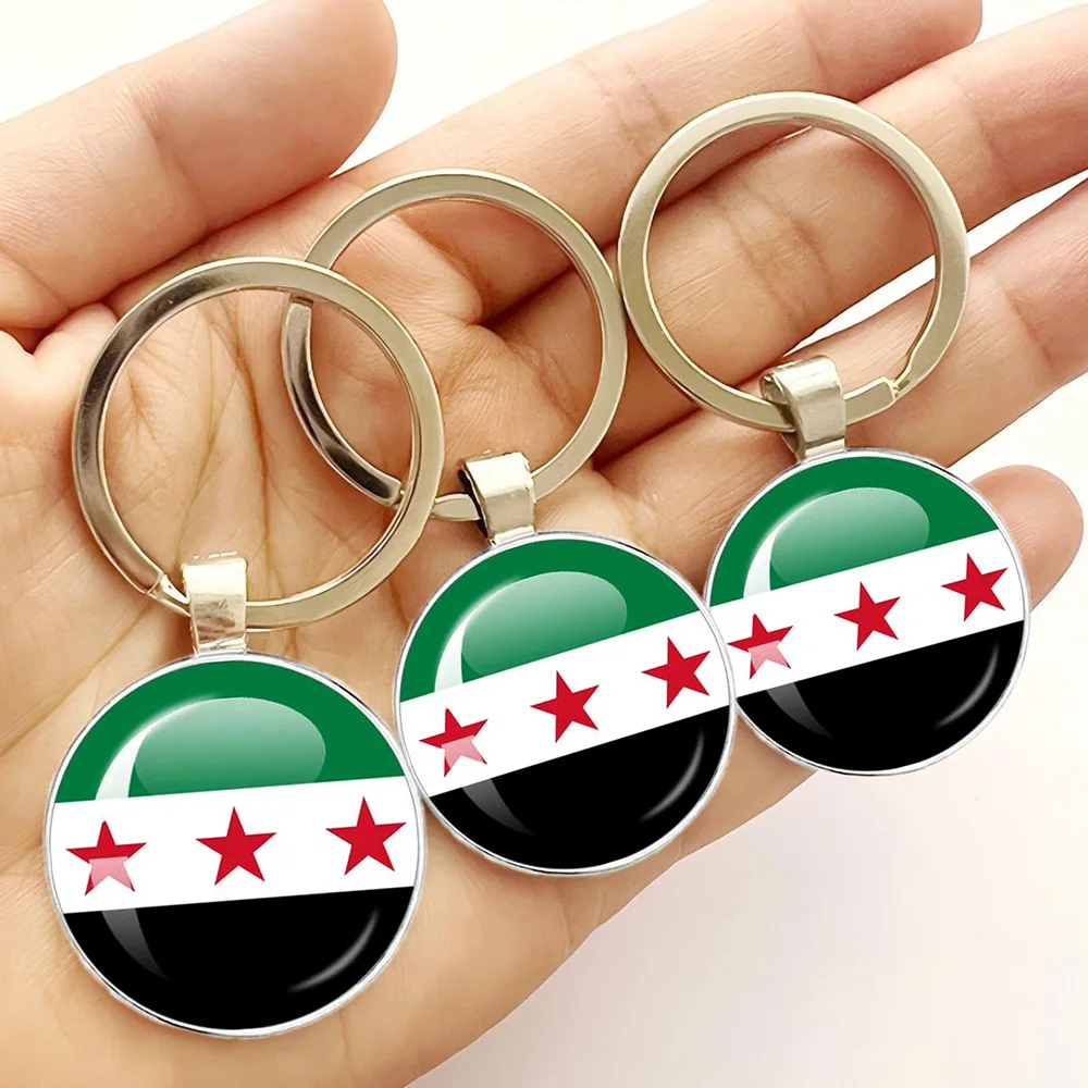 Syria National Flag Glass Cabochon Pendant Keychain Metal Keychain Fashion For Women Men Charm Handmade Car Keyring Jewelry Gift