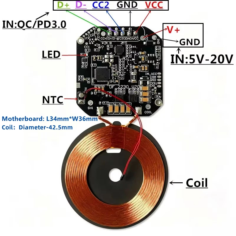 25W Qi2.2 Magnetic Wireless Charger Module Wireless Charging Transmitter Circuit Board Coil Charger For DIY Car Embedded Furnit