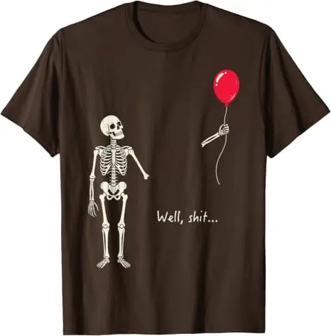 Y2k Gothic Skelett Halloween-Kostüm Humor Skelett Verlorener Ballon Scheiße Lustiges Sprichwort Zitat Herren Damen T-Shirt FSkeleton Tees – Detail 8