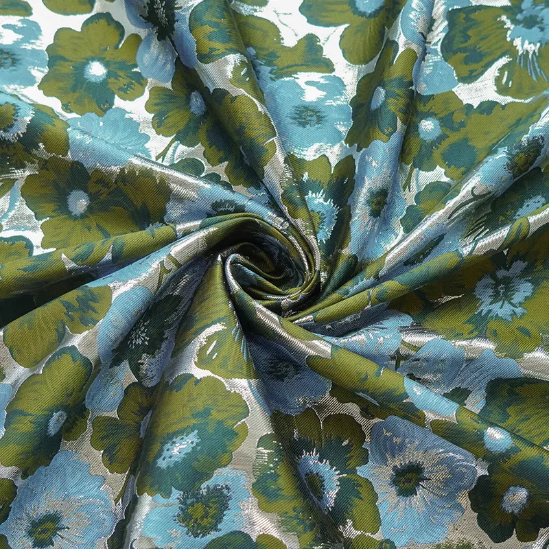 

1yard Blue green contrasting silver silk color woven jacquard fabric DIY Coat,outerwear,suit，bag designer Fabrics for patchwork