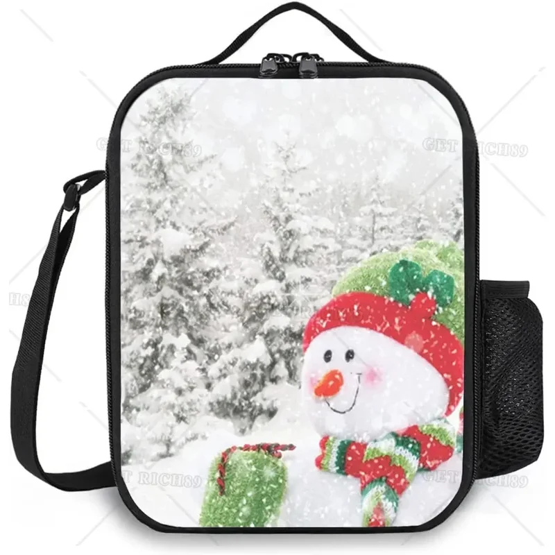 Christmas Reusable Lunch Bags for Women,Snowman Owls,Leakproof Insulated Lunch Box,Zipper Cooler Tote Bag for Work,Picnic