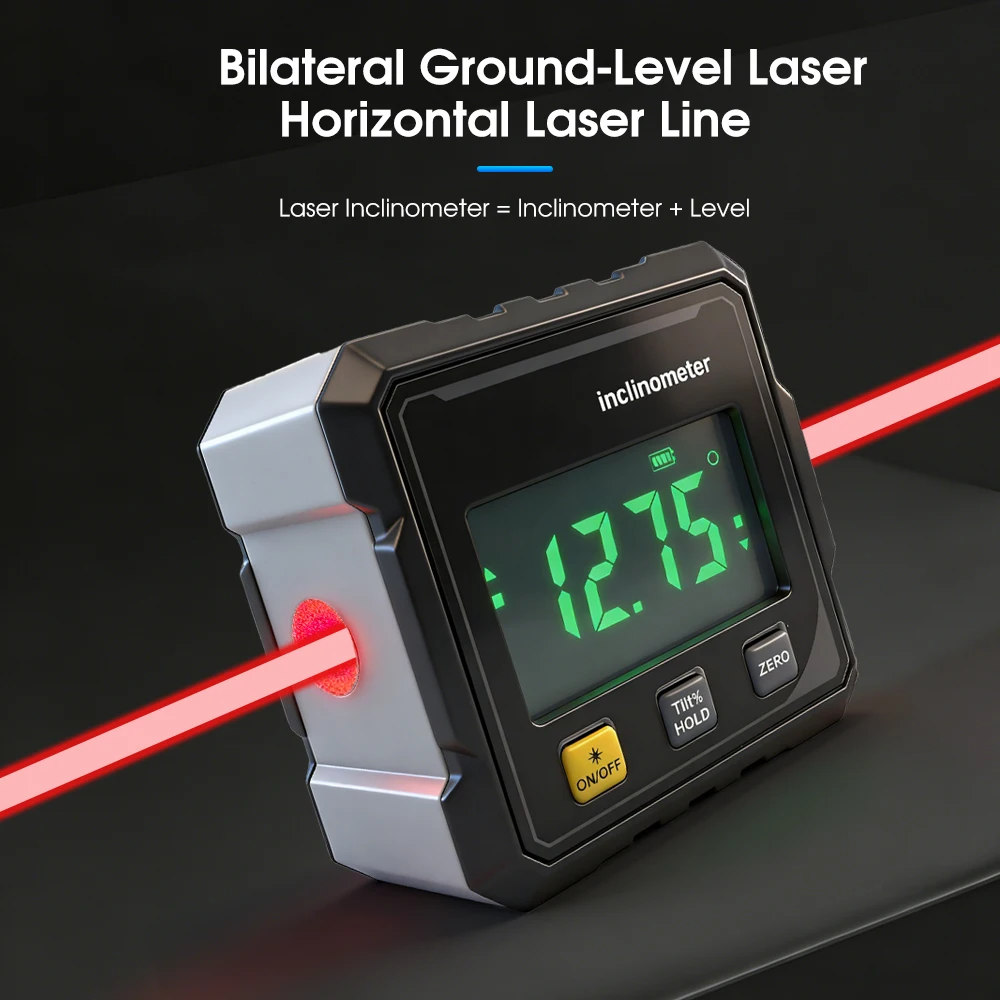 Mamidw Digital Display Inclinometer, relative measurement, absolute measurement, data hold, portable size, four-sided magnetic a