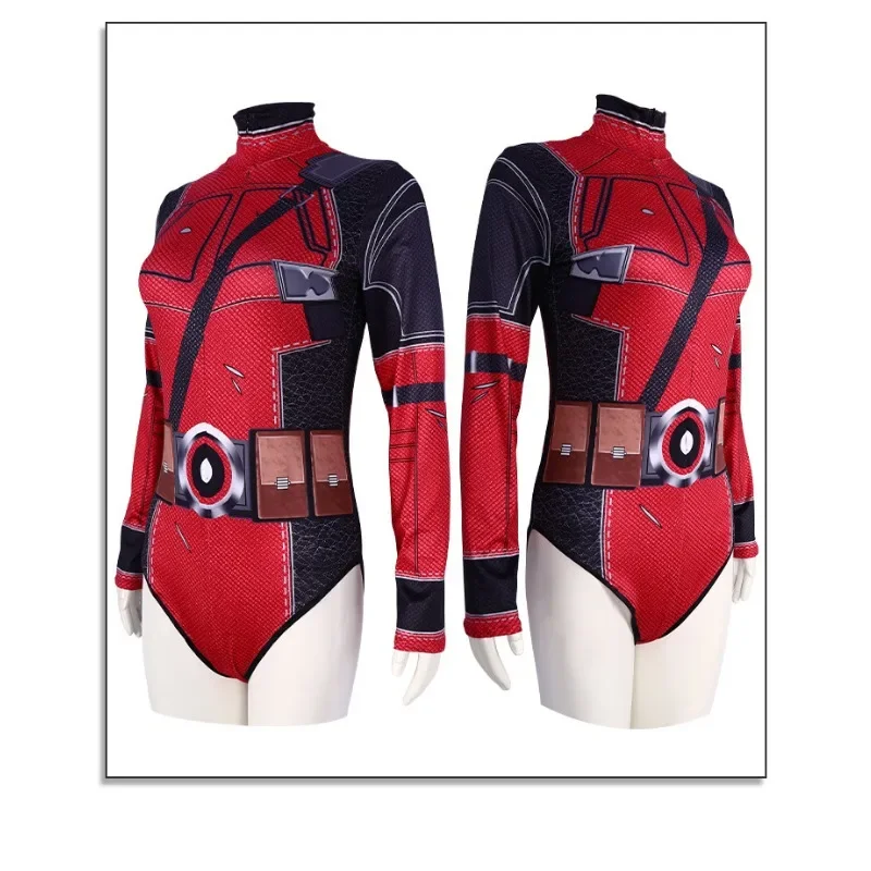 ผู้หญิงคอสเพลย์ชุดบอดี้สูทชุดว่ายน้ํา Zip Up เซ็กซี่แขนยาว 3d พิมพ์ Superhero Deadpool Spider-man ชุดว่ายน้ํา Maillot