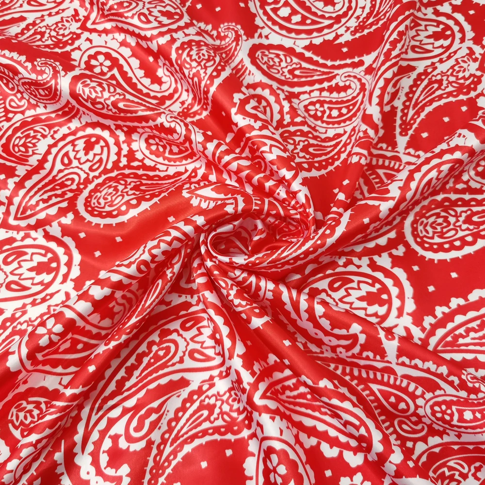 1 meter X 1.48 meter Paisley Print Satin Fabric Soft Scarf Material Lining