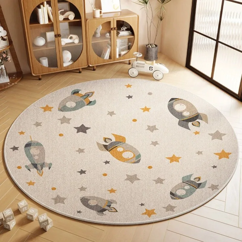 Map Animal Printing Large Area Round Rug Non-Slip Wear-resistant Circle Carpet for Living Room Bedroom Soft Floor Mat Home Decor