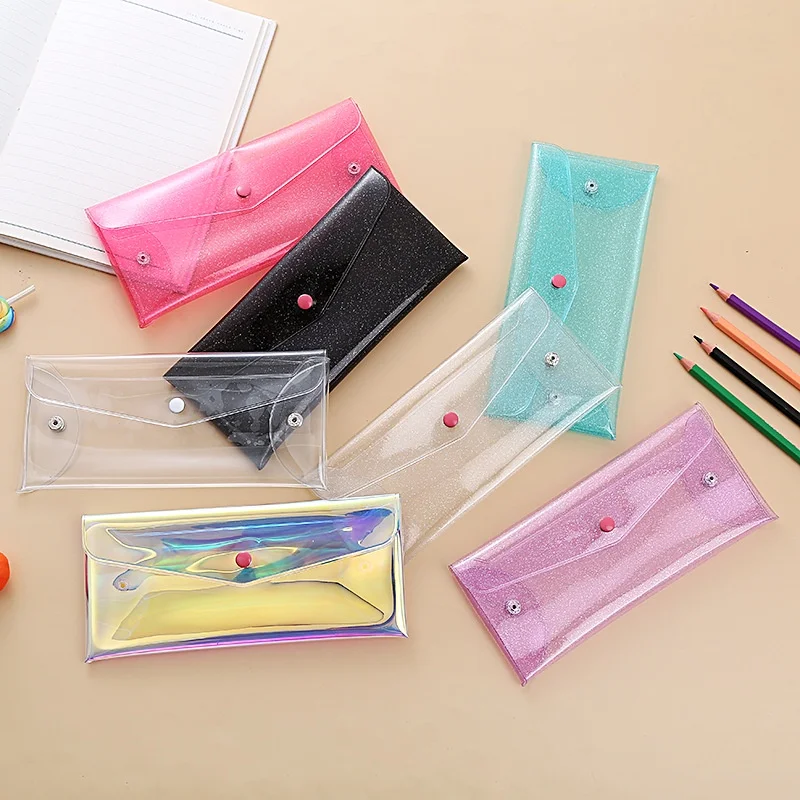 Portable Cosmetics Stationery Storage Bag Transparent File Pocket PVC Waterproof Oil Proof Pen Bag School Pencil Case Accessorie
