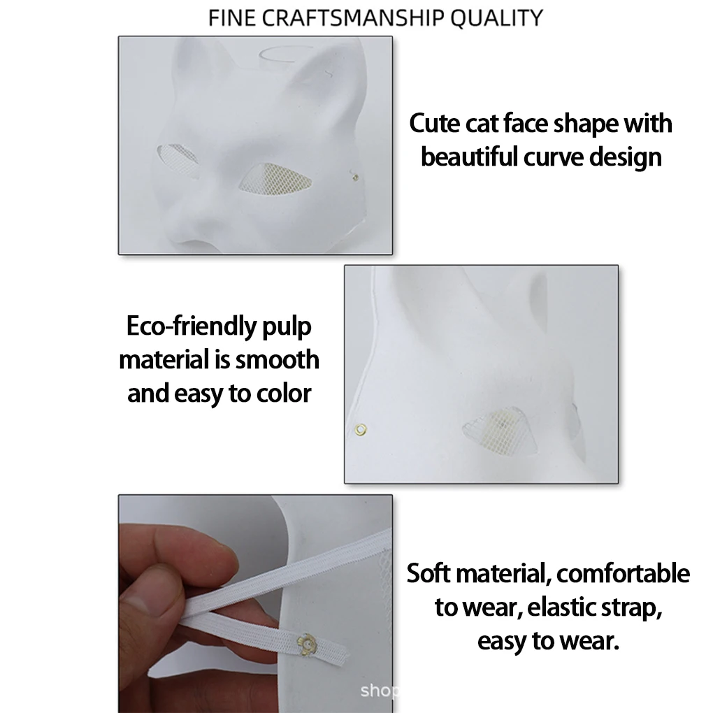 Paper Cat Mask Making Set For Cosplay Halloween 6 Pcs Fur Blank Masks With Fabric And Eye Mesh