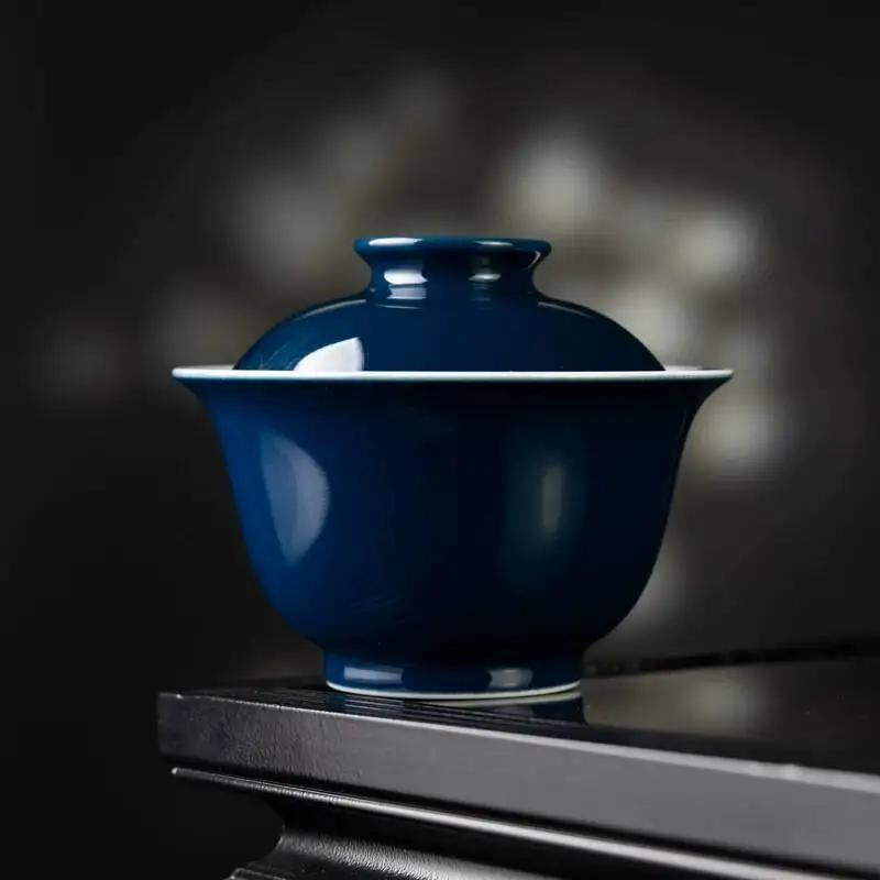 Holy Mountain Jingdezhen Jilan Hand-Painted Blue And White Landscape Ceramic Handmade Set Cover Bowl Tea Cup