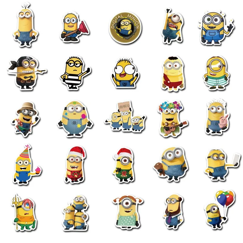 50pcs Minions Stickers Anime Despicable Me Cute Style Notebook Scooter Water Cup Stationery Suitcase Decoration Stickers