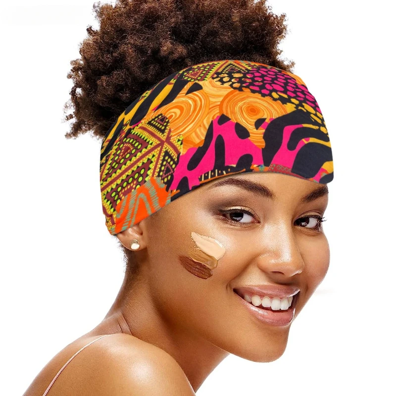 European and American New African Printed Headband Sports Wide Edge Knot Elastic Headband Leopard Pattern Headband