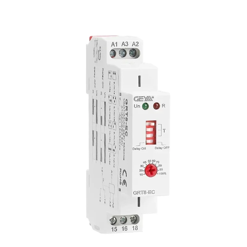 GEYA GRT8-EC 10A Doppelfunktions-Zeitrelais mit Einschalt- oder Ausschaltverzögerung AC220V AC380V ACDC24V-240V Zeitrelais CE CB ROHS