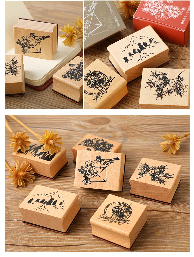 Journal GO Vintage Holzstempel mit Blumenmuster für DIY Scrapbooking, Album, Briefpapier, Journaling, Holzsiegel, Tagesplaner – Detail 8