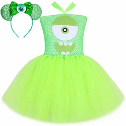 Mike Wazowski Halloween Costume for Kids Carnival Party Dresses Green Funny Monsters Cosplay Girls Cartoon Tutu Princess Dress