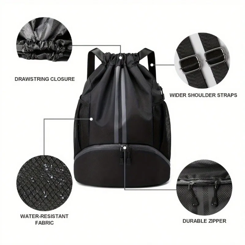 1pc Drawstring Backpack, Sports Gym, Burlap Bag With Mesh Bag, Shoe Compartment, Waterproof Rope Bag For Women And Men