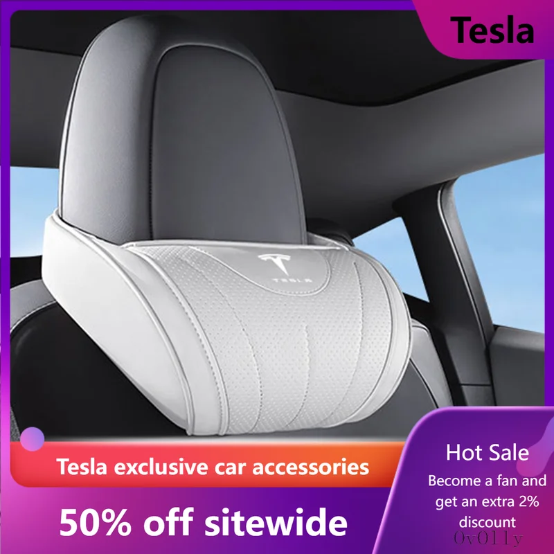 Reposacabezas de cuero para asiento de coche, almohada cómoda para el cuello de espuma viscoelástica para Tesla Model 3 Model Y Model S Model X Cybertruck Juguete 2025 Auto