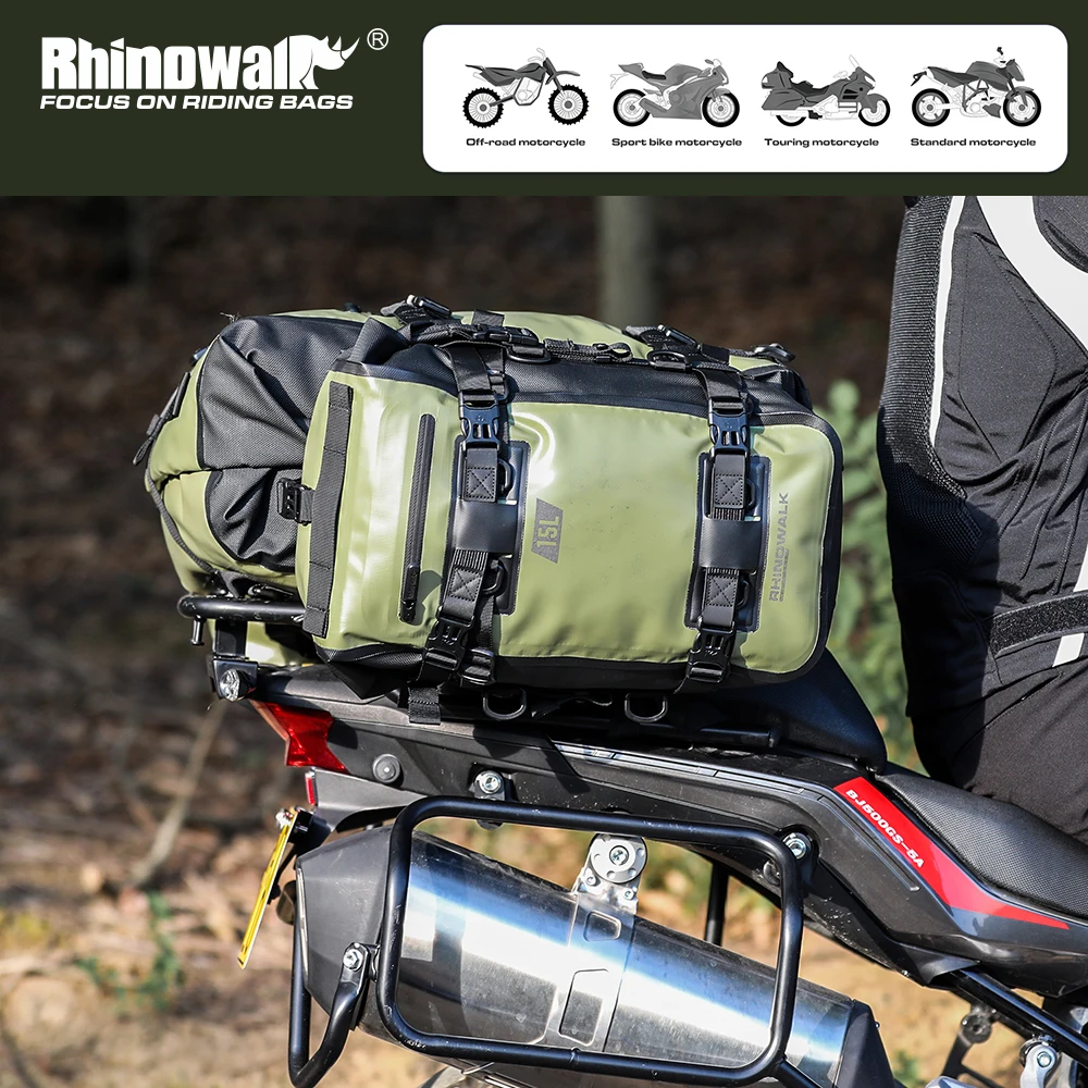 

Rhinowalk Motorcycle Back Seat Bag 8/15/30L Waterproof Tail Bag Universal Outdoor Saddle Bag Backpacking Motorcycle Accessories