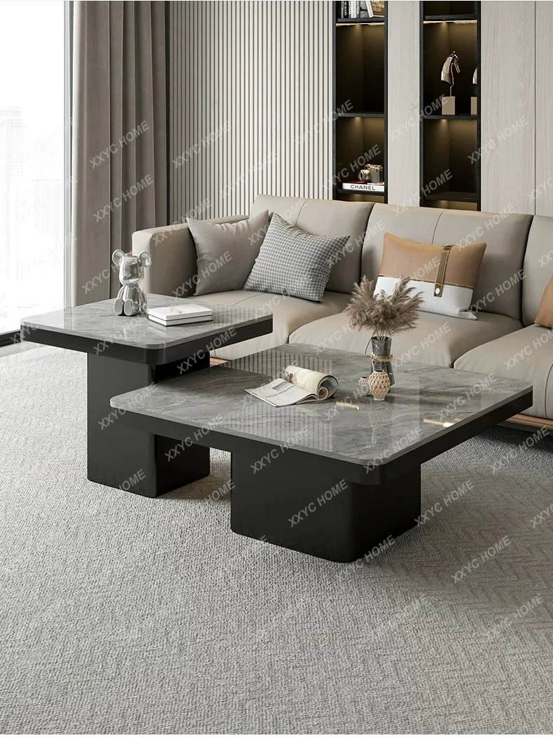 

Living room household light luxury high-end rock slab square modern simple combination coffee table