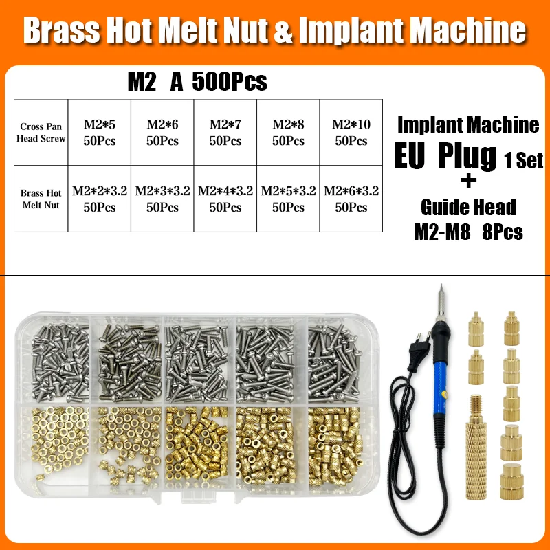 Messing Hot Melt Gewinde einsatz Mutter Eisens pitze 3D-Drucker Zubehör Heiz mutter Edelstahl Schraube Schraube Einst eck mutter Kit m2 m2, 5 m3 m4 – Detail 11