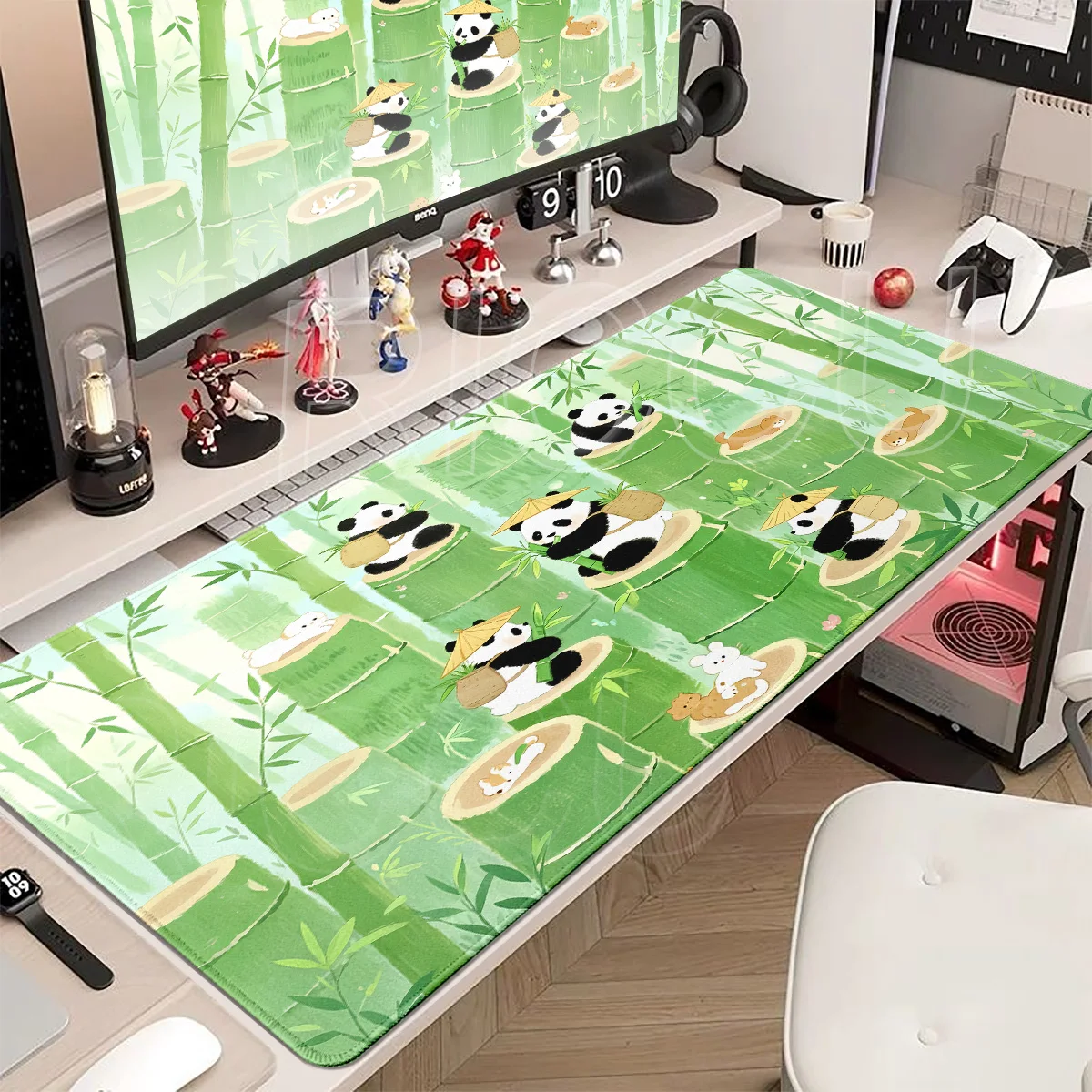 Panda Bamboo Bush Fresh Large Lock Edge Gaming Mouse Pad Non-slip Washable Rubber Base Oversized Desk Mat Office Computer Decor