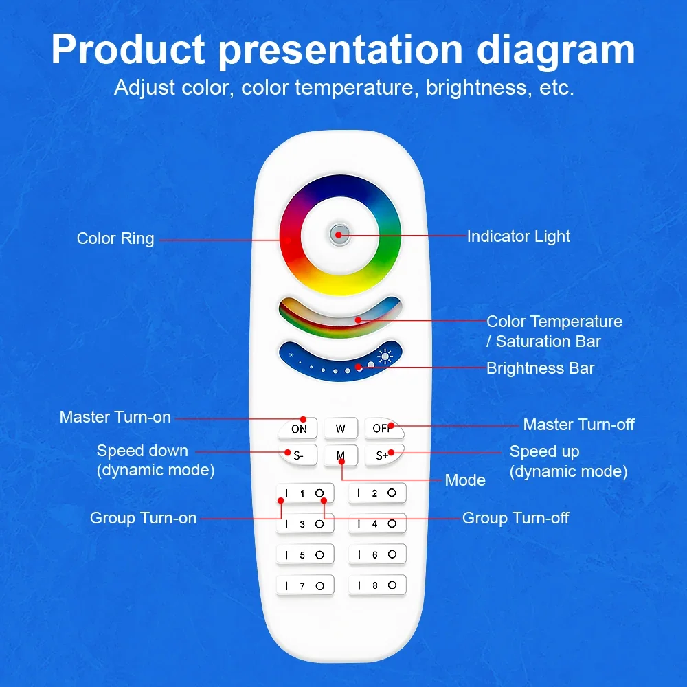 6/8 Zone Group Control 2.4G RGBCCT Smart Home  Control RF Remote Controller