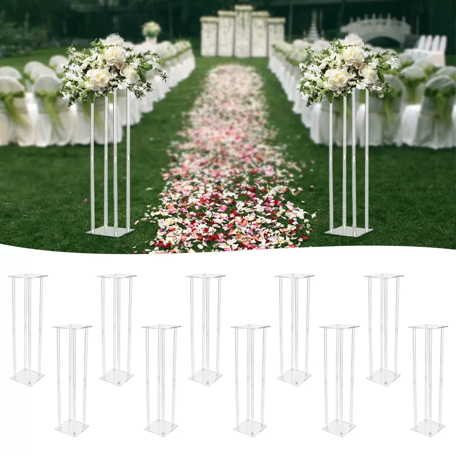 10 pcs Acrylic Wedding Flower Stand Rectangle Pedestal Vases for Table Centerpiece Decor Clear Column