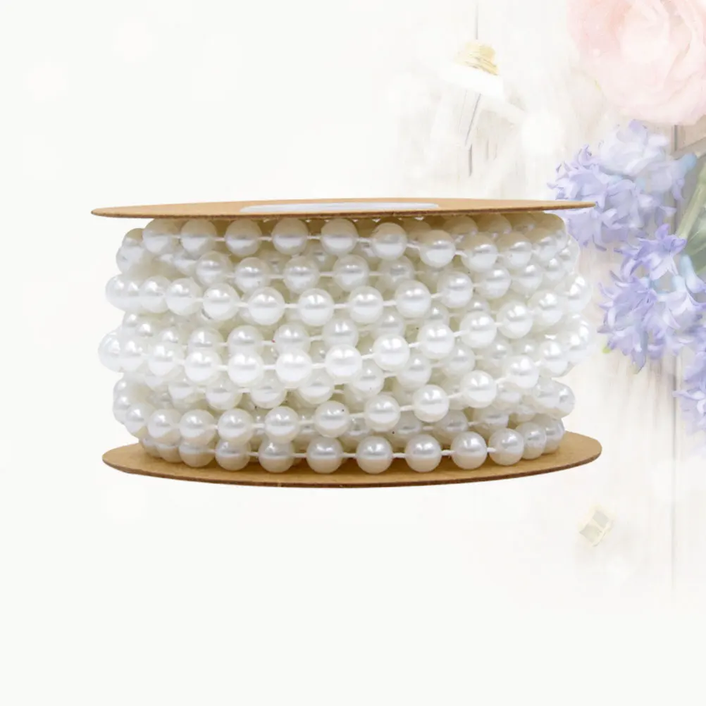 

5M Roll White 6Mm Round Fixed Plastic Chain Garland String For Diy Wedding Decoration Bracelet Accessories Simulation Pearls