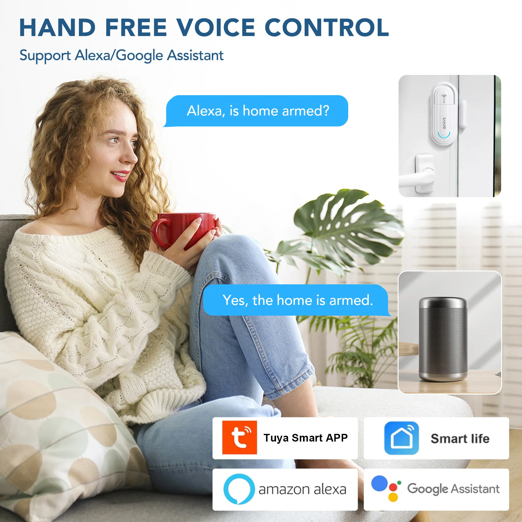 Smart Wireless Door and Window Sensor Alarm 4 Multiple Working Modes and Volume Adjustment Low Battery Reminder