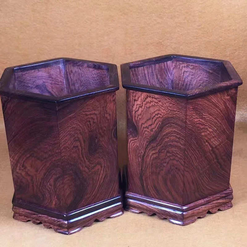Huanghuali old material hexagonal pen holder ornament handicraft study four treasures cultural play ornament