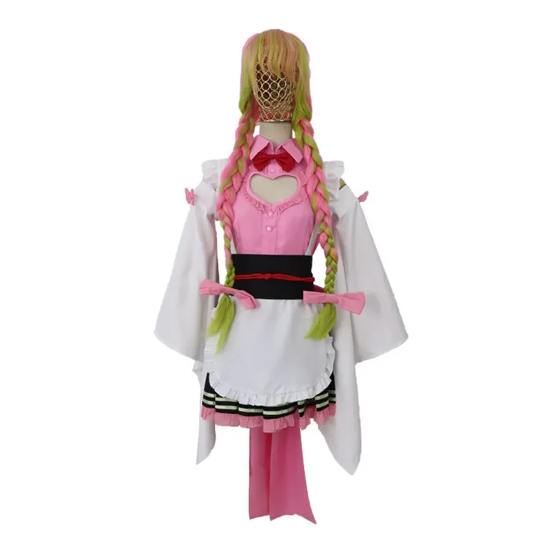 Kimetsu No Yaiba Kanroji Mitsuri Maid Outfit Apron Dress Kimono Women Uniforms Wigs Cosplay Costume