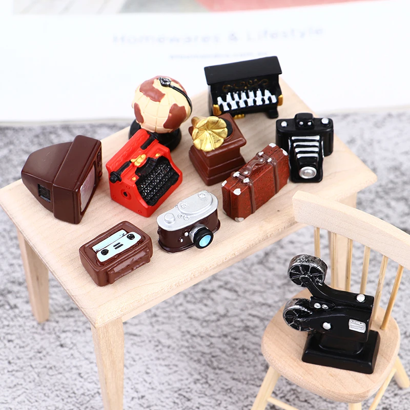 1:12 Dollhouse Miniature Retro TV Radio Recorder Camera Simulation TV Phonograph Sewing Machine Model Doll Accessories Decor Toy