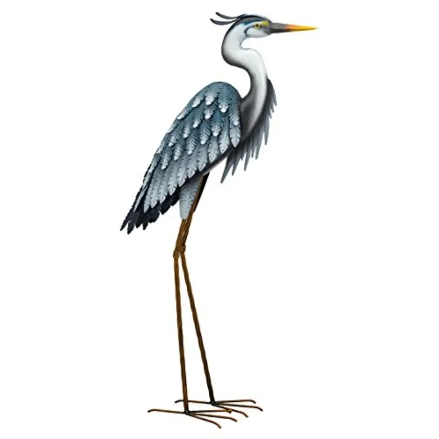 Heron Metal Statue for indoor and outdoor garden yard art decor, rust-resistant steel, matte black finish, weatherproof and lig