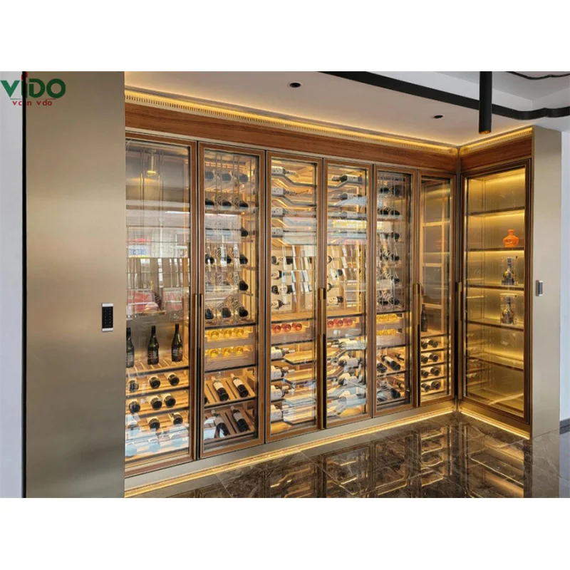 [Customized]modern luxury tempered glass wine cabinet bar living room furniture stainless steel wine storage cellar wall restaur