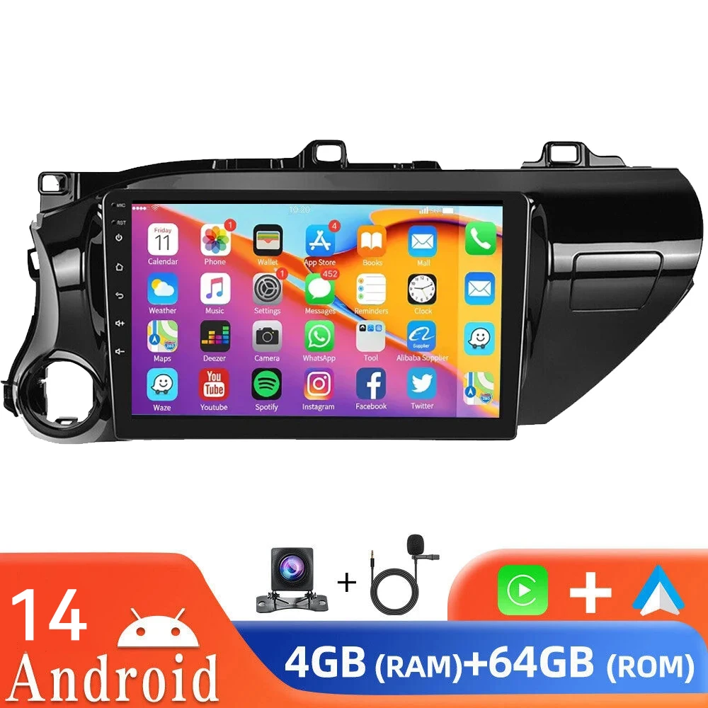 

10Inch Car Radio Multimedia Player For Toyota Hilux Pick Up AN120 2015-2020 Android 14 GPS Navigation Head Unit wireless Carplay