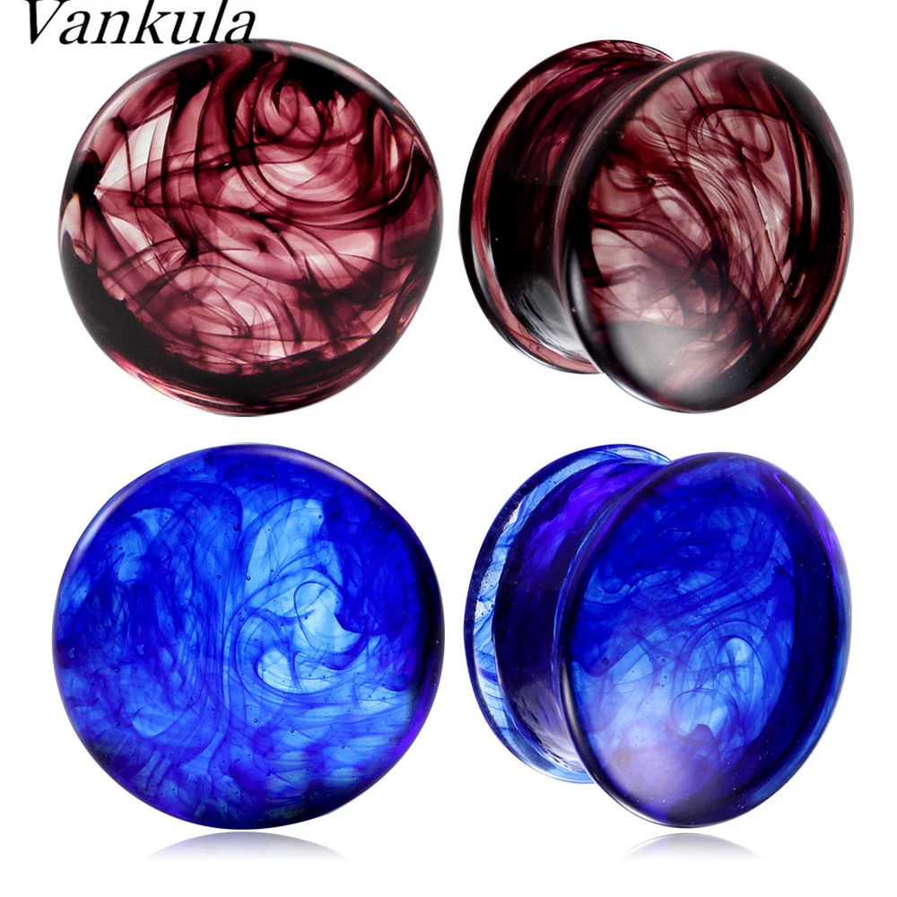 Vankula 2PCS New Glass Ear Body Jewelry Expanders Piercing Tunnels Plugs Strechers Ear Gauges Gift For Women Men Gift