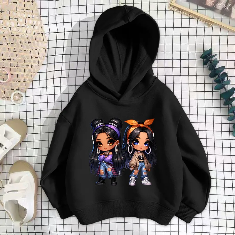 Funny girls' hoodies for children; fleece-lined long-sleeved tops in Korean style for autumn/winter; shoulder-length coats