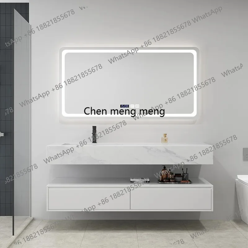 Premium Bathroom Furniture Modern Washbasin Hotel Countertop Multilayer Waterproof Solid Wood Slate Ceramic Smart Mirror Cabinet