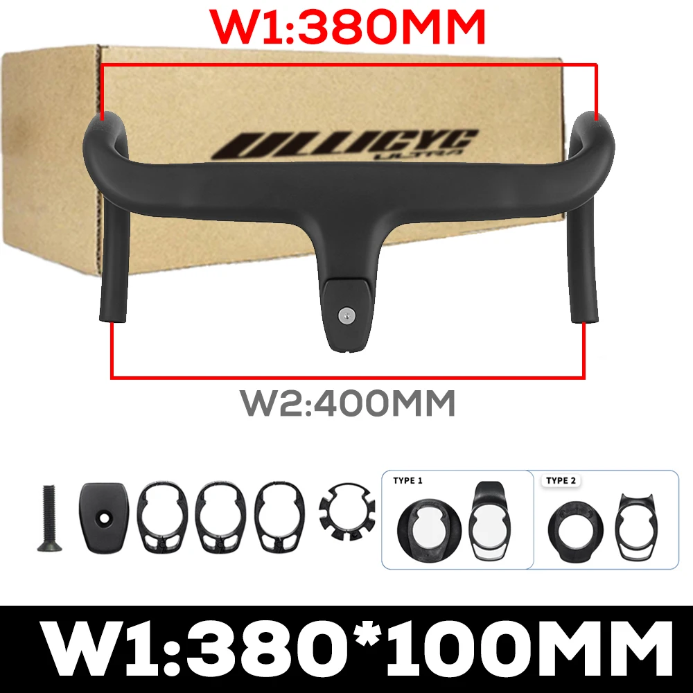 Rennrad-Lenker ohne Logo, Vollcarbon, interne Kabelführung, integriertes Fahrrad-Cockpit mit Abstandshaltern, Clip-Durchmesser 28,6 mm, -10 °