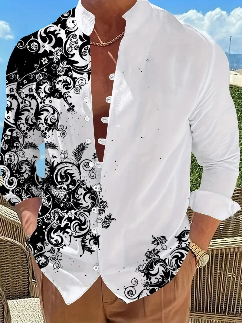 Men's Long Sleeve Shirt New Printed Button Shirt Fashion Loose Men's Shirt Casual Clothing Muslim Men's Clothing,