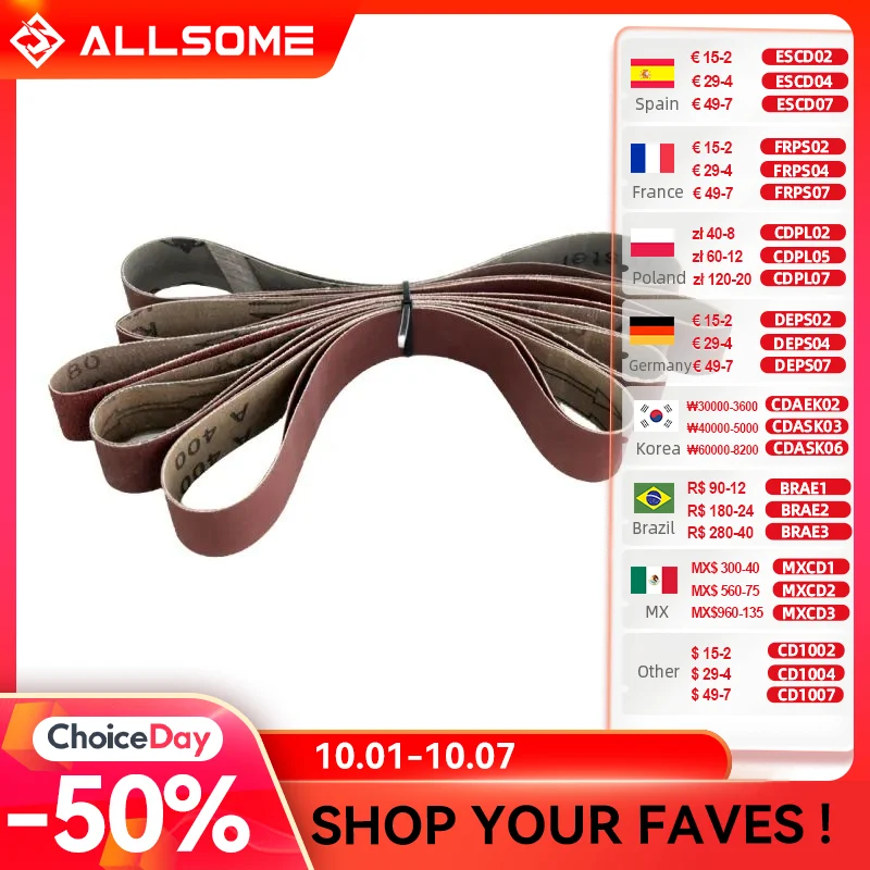 

Allsome 10pcs 533x30mm Sander Belts, Wood Metal Polishing Sand Paper Sanding Belt for BG-3202 Belt Sander, 40-1000 Grits