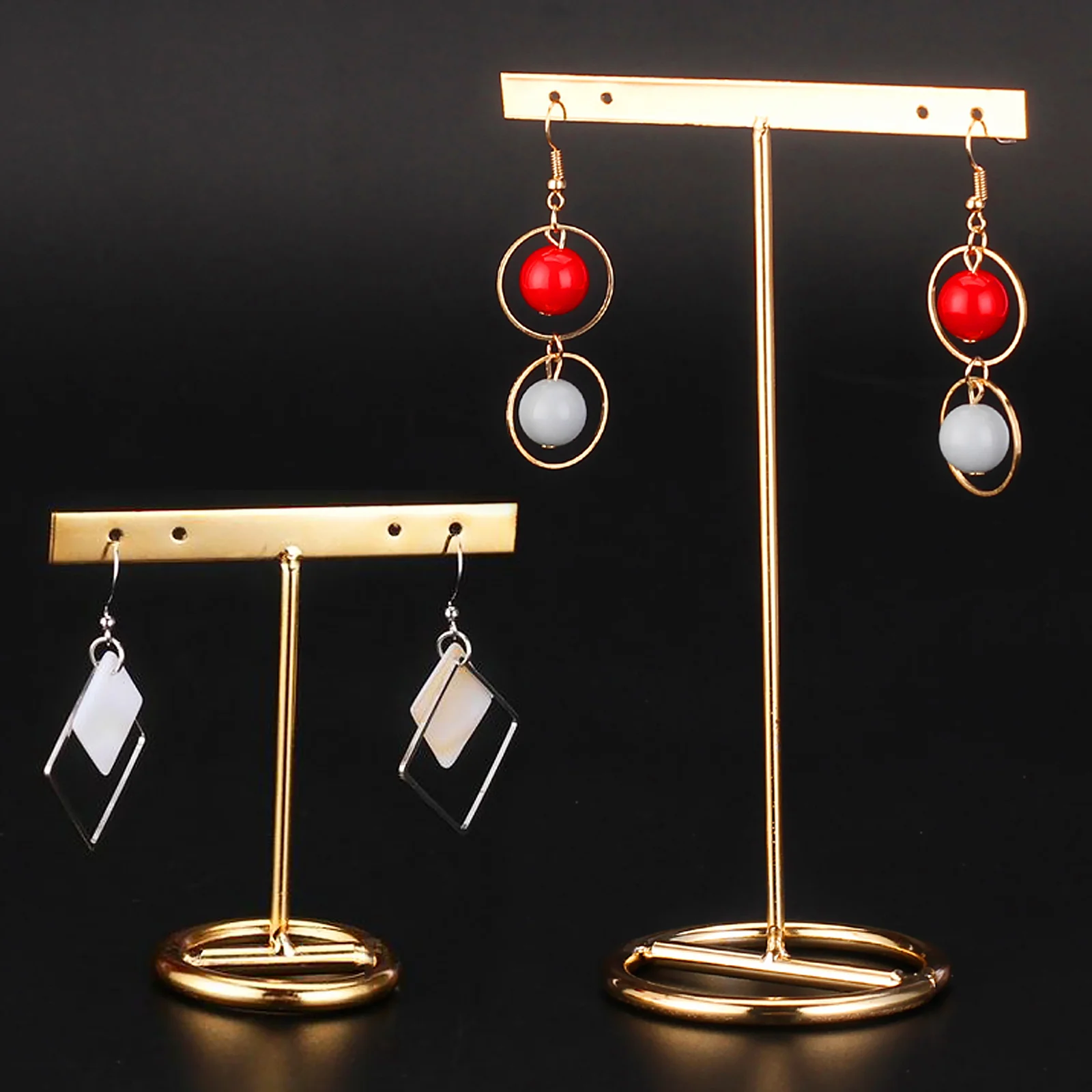 

2Pcs Earring Display Racks Golden Size T-Bar Jewelry Holders Sturdy Storage Racks Retail Display Brackets Photography Props