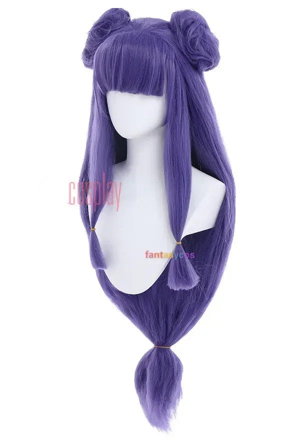 Anime Ranma Shampoo Cosplay Wig Ranma 1/2 Cosplay Shampoo Wig Purple Long Ponytail with Buns Halloween Wigs Chinese Style Wigs