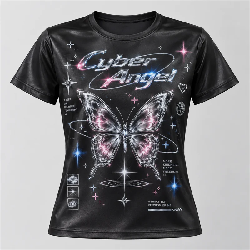Y2K Retro Aesthetic Graphic T Shirt Men Women Cyber Angel Future Vibes Music Summer Dream Streetwear Short Sleeve Casual Tee