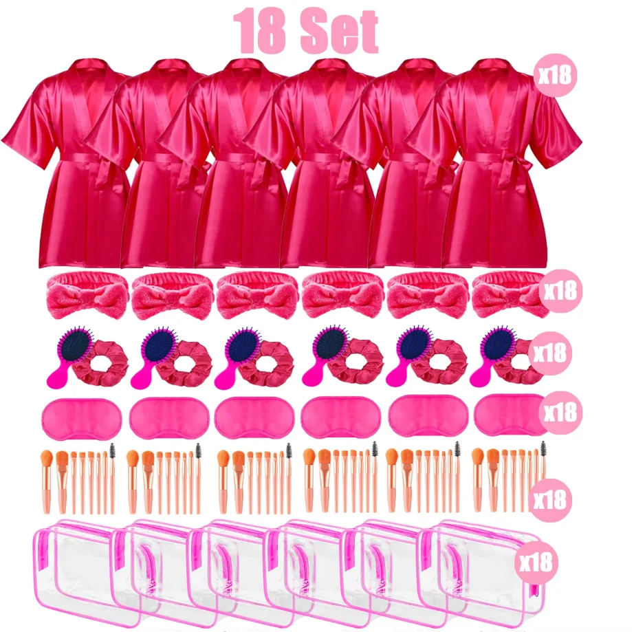 6-18 Set Spa Party Gewaden voor Meisjes Verjaardag Spa Satijnen Gewaden Kid Make-up Slumber Sleepover Pyjama Partij jassen Roze Feestartikelen