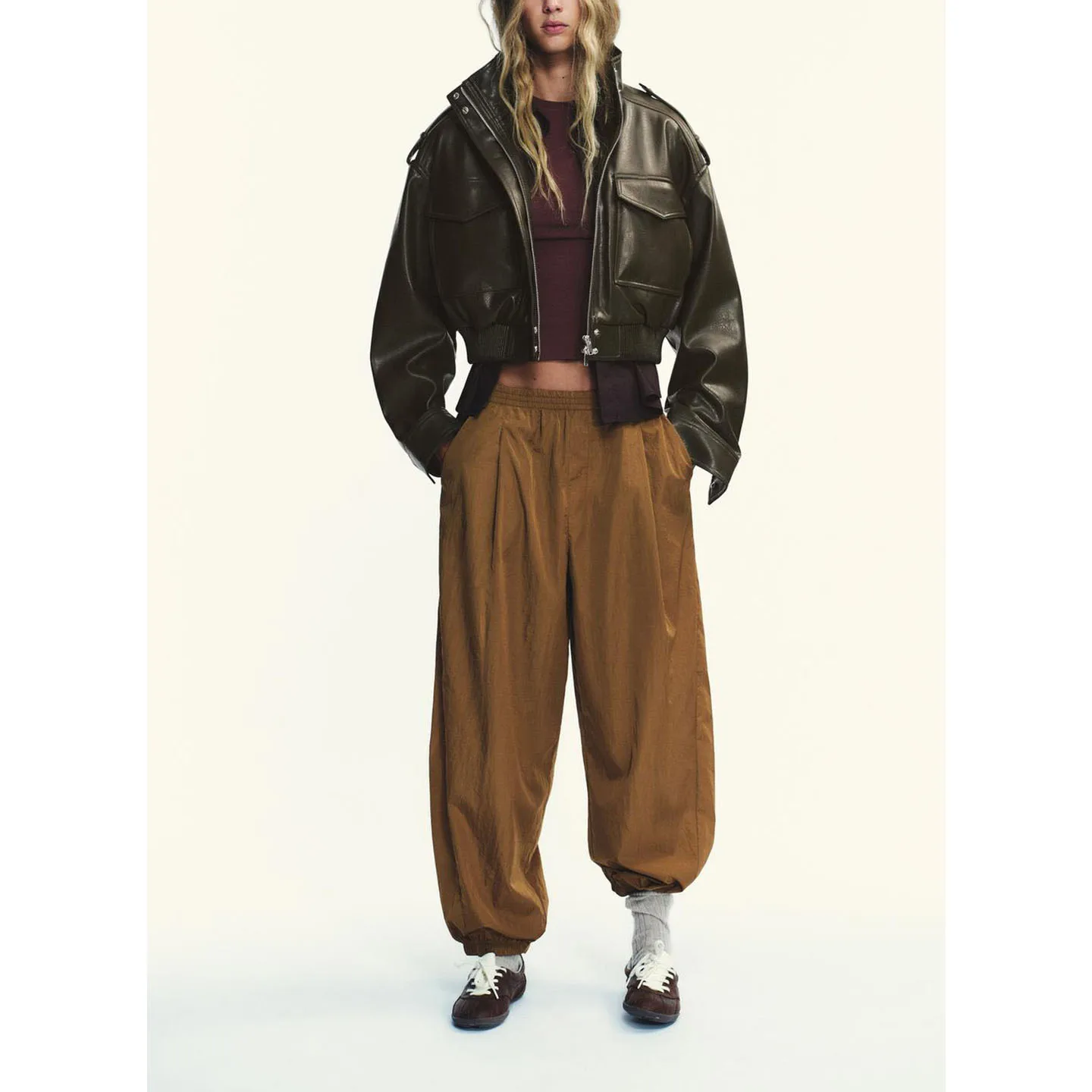 Nuovo 2025 Autunno Moto Sle ort PU Pelle Jaet Lungo Sve Colletto alla coreana Capispalla Donna Faion Fibra di poliestere