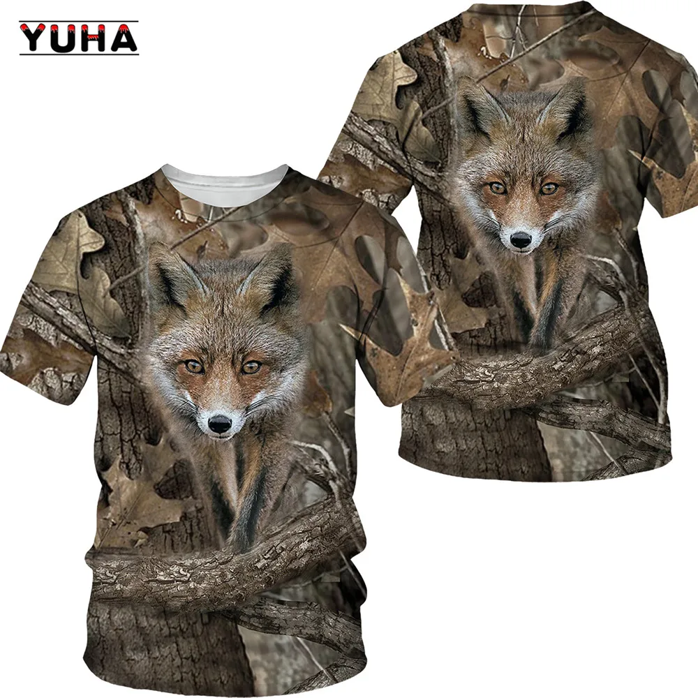 Camouflage hunting animals wild boar/fox  3D T-shirt summer leisure men\'s T-shirt fashion street women\'s pullover short sleeve j