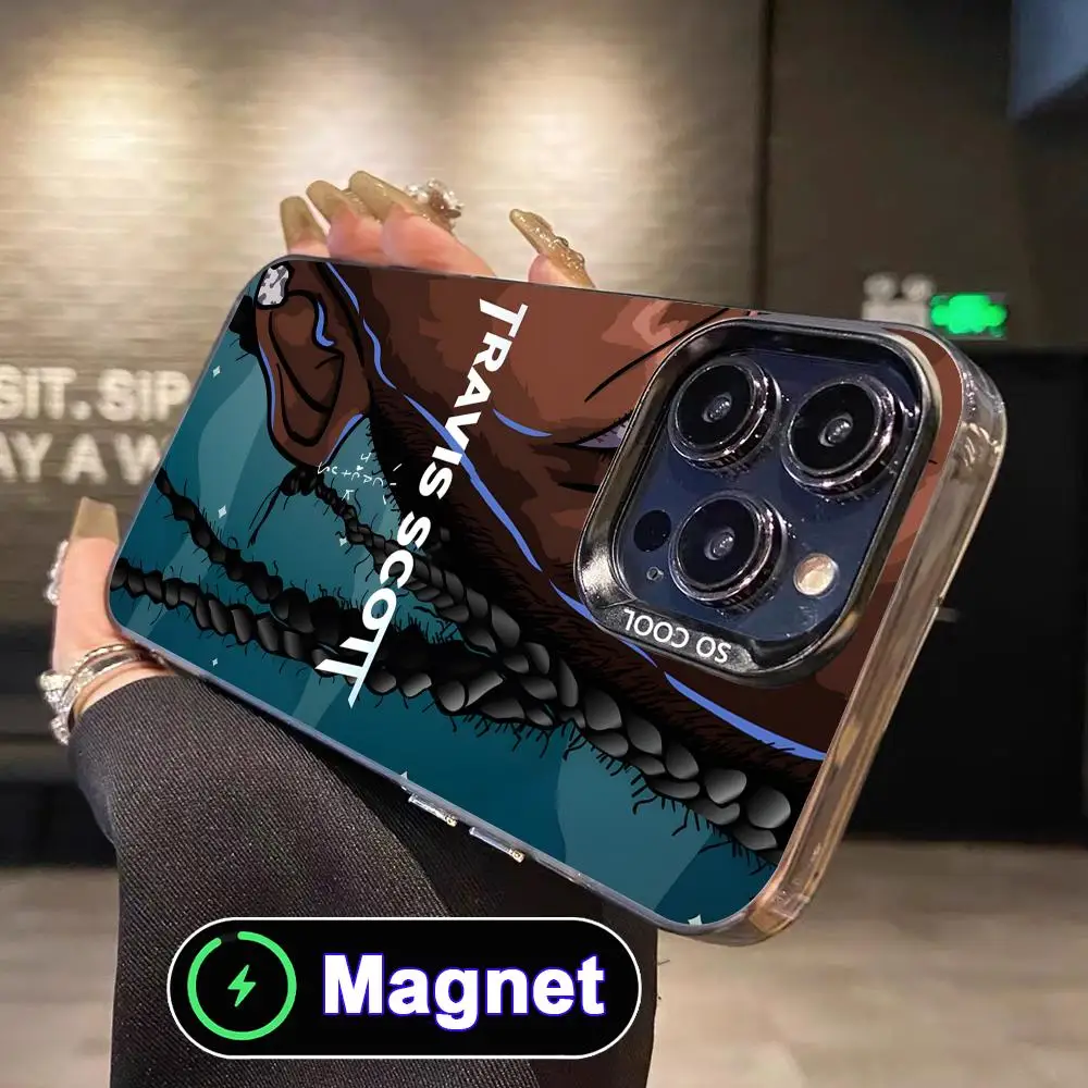 Coque de téléphone T-Travis Scott pour iPhone 17 16 15 14 13 12 11 Air Pro Max Plus, colorée, argentée, avec aimant