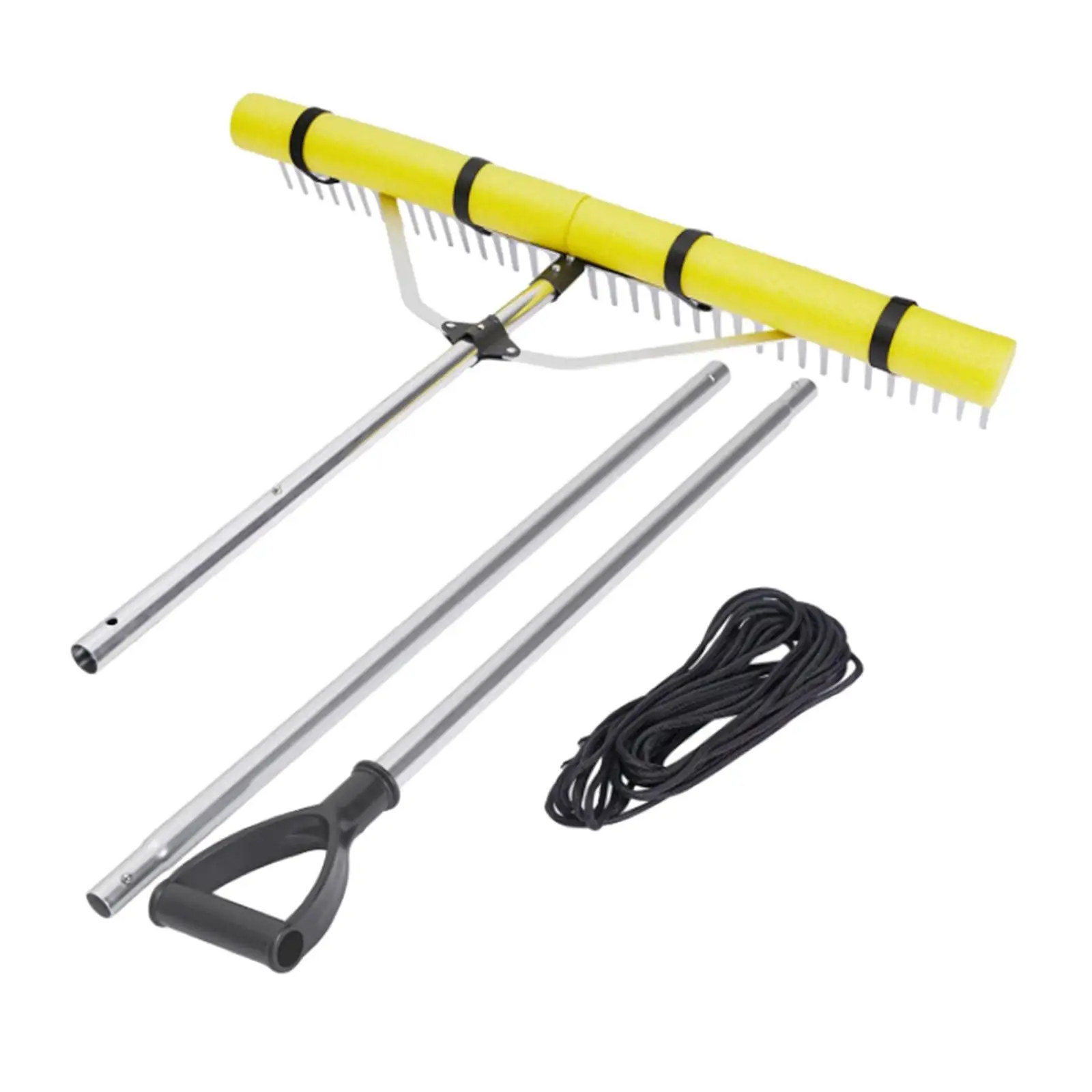 

36" Head Lake Landscape Rake with 2 Foam Floats Simple Installation Aluminum Frame 2.3M Extension Handle